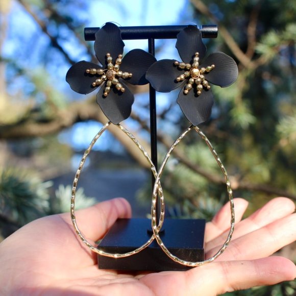 Anthropologie Flower Petals Drop Big Hoop Earrings